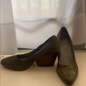Eileen Fisher Olive Green Suede Cuban Block Heels
